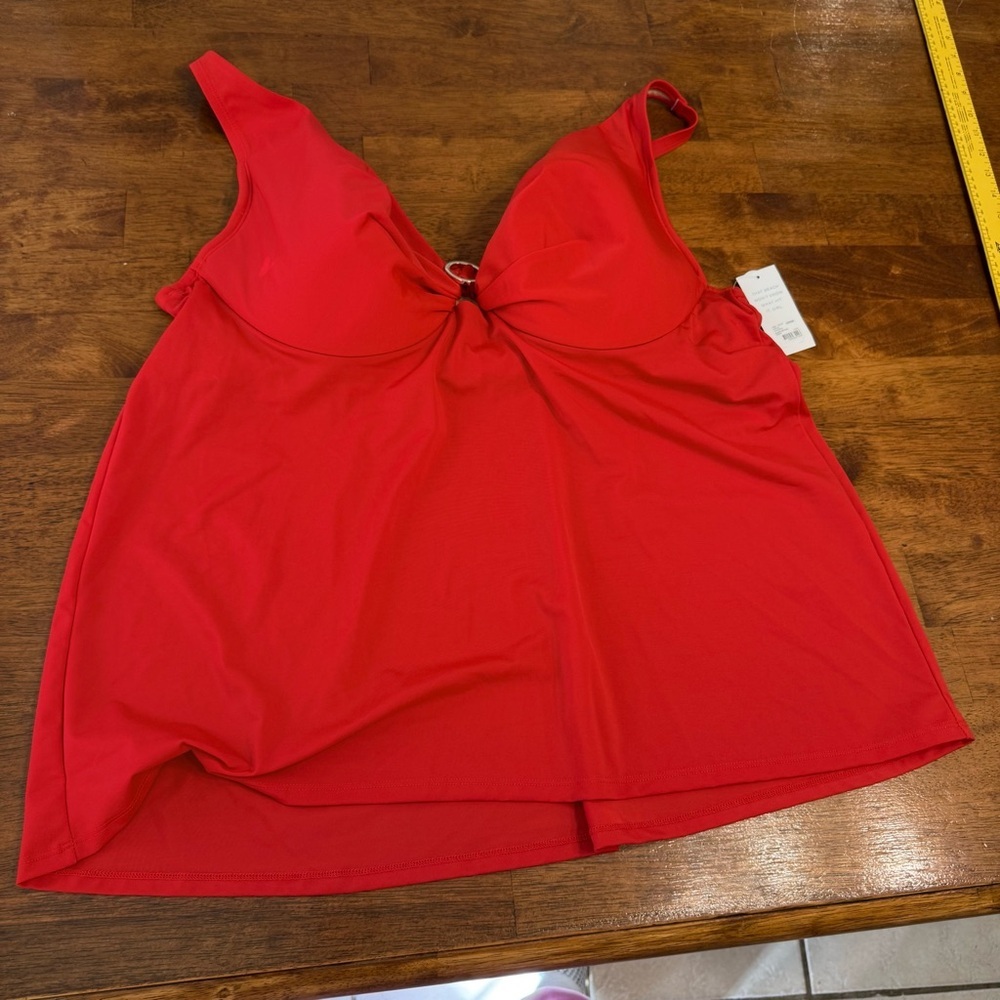 NWT women’s swim by Cacique Red Swim Top lightly lined plunge size 42DDD